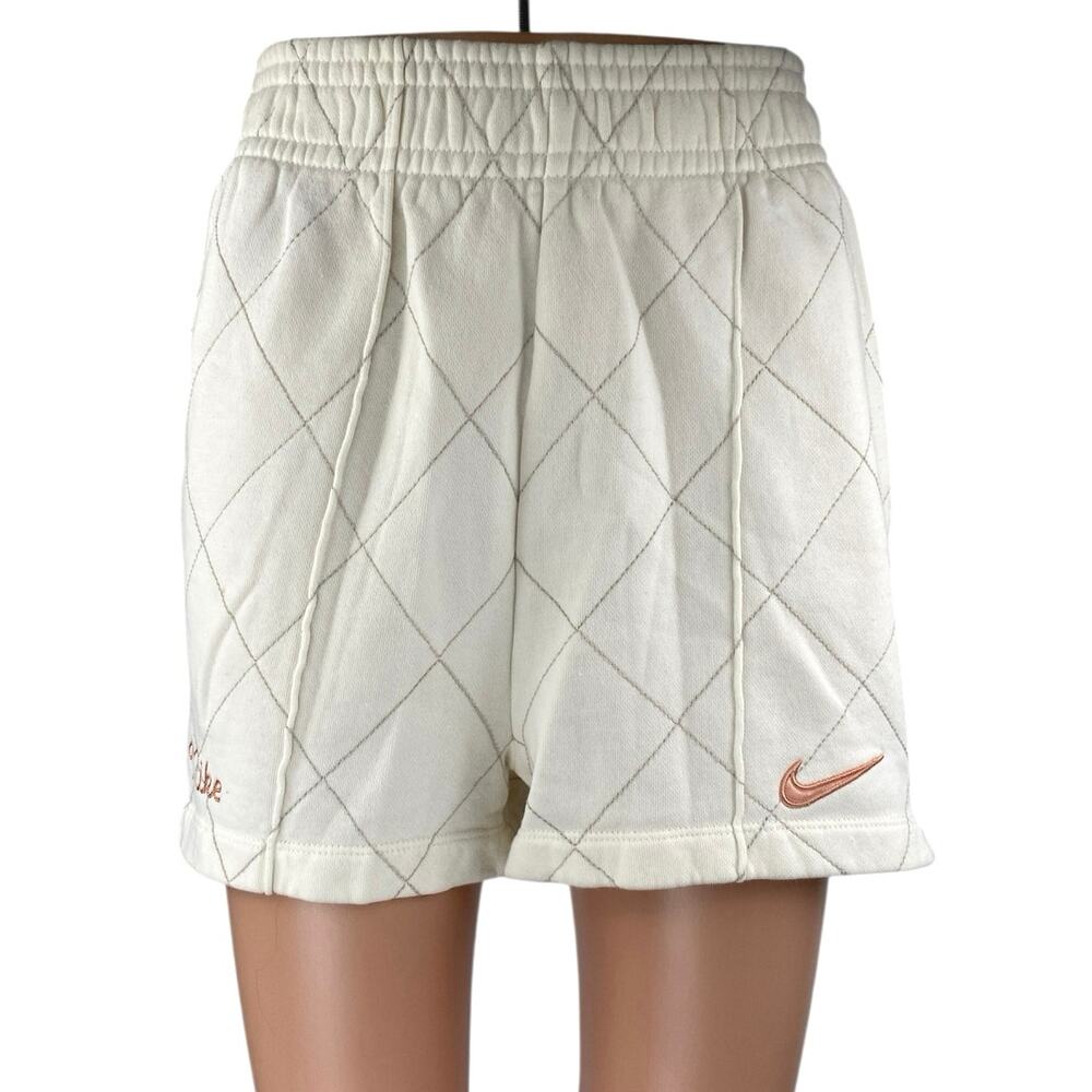Nike Women's White Quilted Fleece Pull On High Waisted Mini Sweat Shorts Size S
